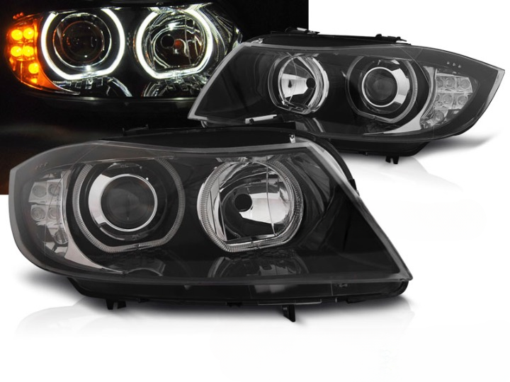 HEADLIGHTS ANGEL EYES LED INDICATOR BLACK fits BMW 3 SERIES (E90) 03.05-11