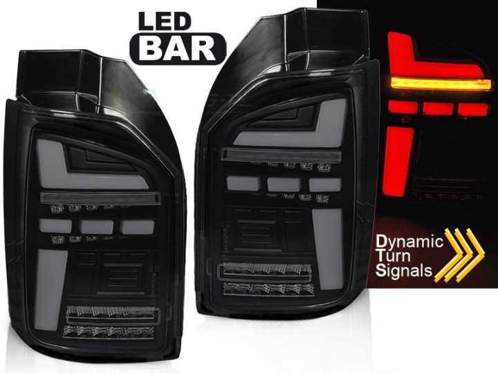 LED BAR TAIL LIGHTS BLACK SMOKE SEQ fits VW TRANSPORTER VI BULB