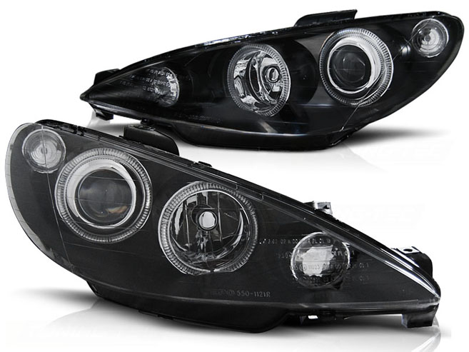 PROJECTOR HEADLIGHTS WITH DUAL HALO RIMS fits PEUGEOT 206