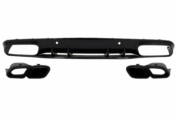 Rear Bumper Valance Diffuser with Exhaust Muffler Tips suitable for MERCEDES C-Class C205 A205  (2014-2019) C63 Edition 1 Design Black