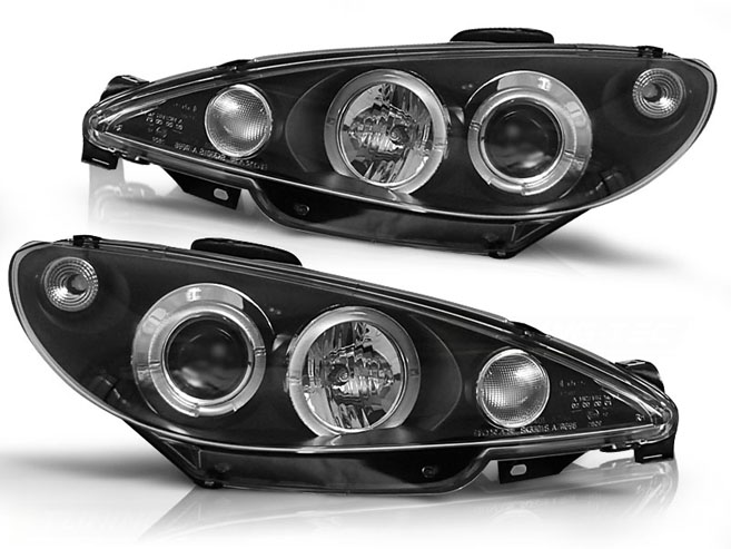 PROJECTOR HEADLIGHTS WITH DUAL HALO RIMS fits PEUGEOT 206