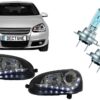 Headlights LED DRL with OSRAM COOL BLUE INTENSE H7 Halogen Headlamp suitable for VW Golf V 5 Jetta 5 (2003-2009) Black Design