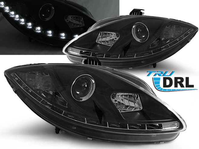 HEADLIGHTS TRUE DRL BLACK fits SEAT LEON ALTEA 09-12