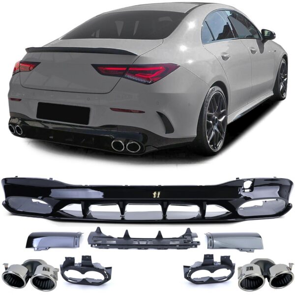 Diffuuser läikiv must + kroomitud topeltsummutitorud Mercedes CLA C118 X118