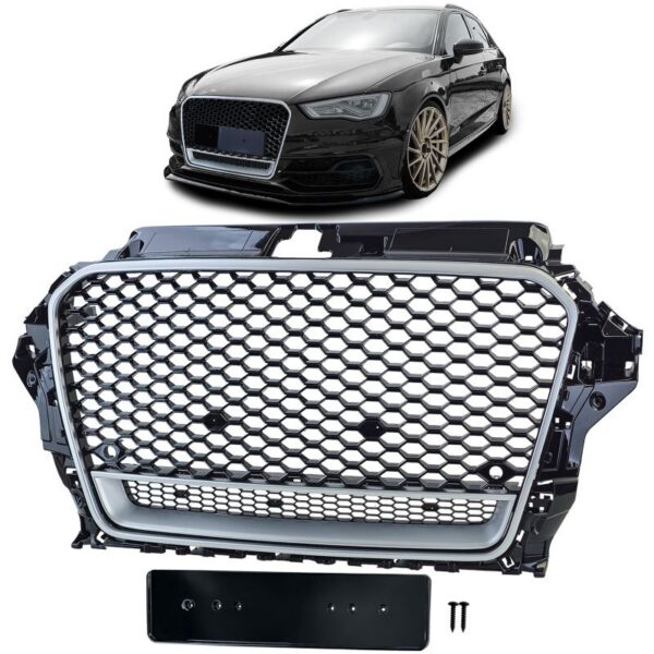 Audi A3 Type 8V 12-16 sport iluvõre kärgstruktuuriga must läikiv hõbe