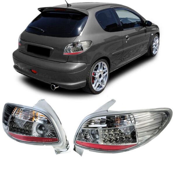 Peugeot 206 luukpära 3 + 5 uksega 98-09 LED-tagatuled, läbipaistvast klaasist, kroom