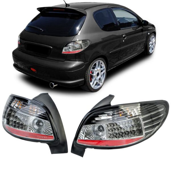 Peugeot 206 luukpära 3 + 5 uksega 98-09 LED-tagatuled, läbipaistvast klaasist, must